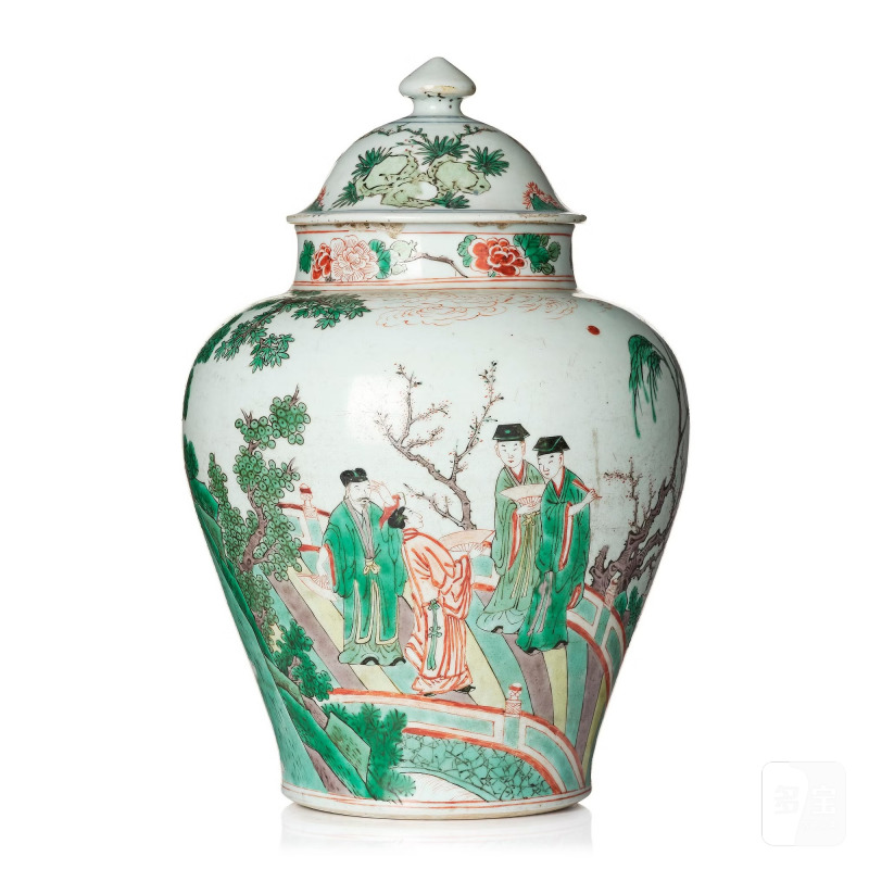 A famille verte Transitional jar with cover,